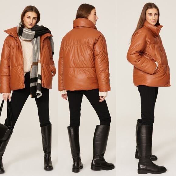 NVLT Jackets & Blazers - NVLT Cognac Oversized faux Leather Puffer Winter Coat Jacket down alternative XS